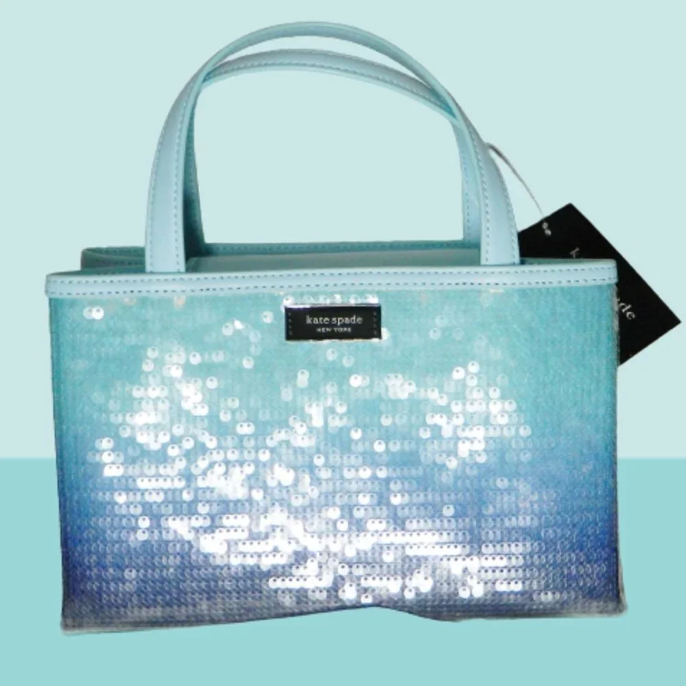 kate spade new york $398 Sam Icon Ombre Sequin Fabric Small Tote Pool NWT